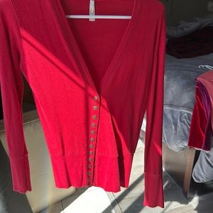 Red half button sweater